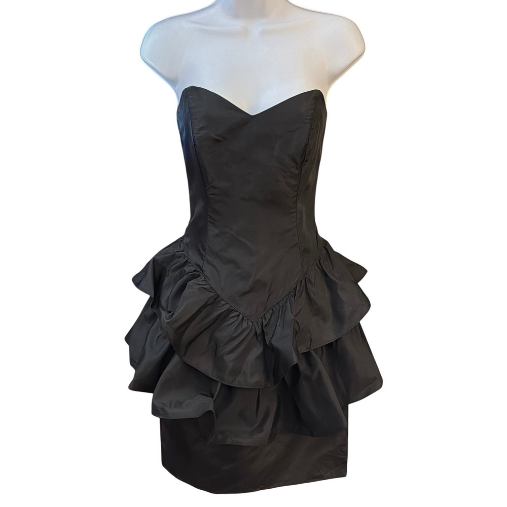 Vintage  Zum Zum Dress 80's 90's Prom Ruffle Core Goth Glam Sweetheart Strapless